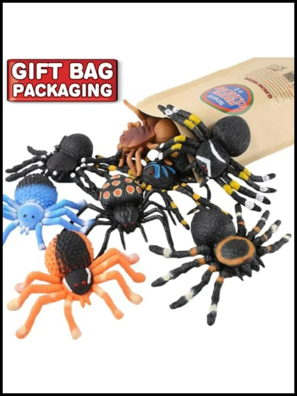Realistic Rubber Spider Toys 8-Pack Stretchy Bendable Gag Prank Halloween Party